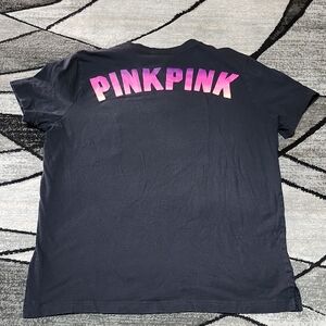 VS PINK 2017 BLACK OMBRE LOGO CAMPUS CREW COTTON SHORT-SLEEVE TEE-SHIRT